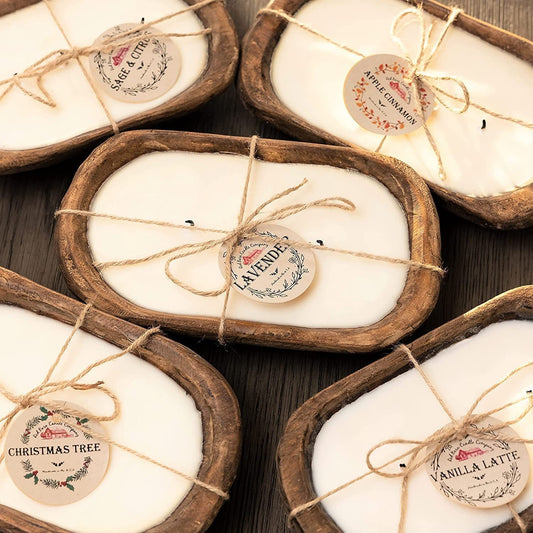 Retro Lavender Wooden Basin Candles Three Lamp Wick Aromatherapy Candles